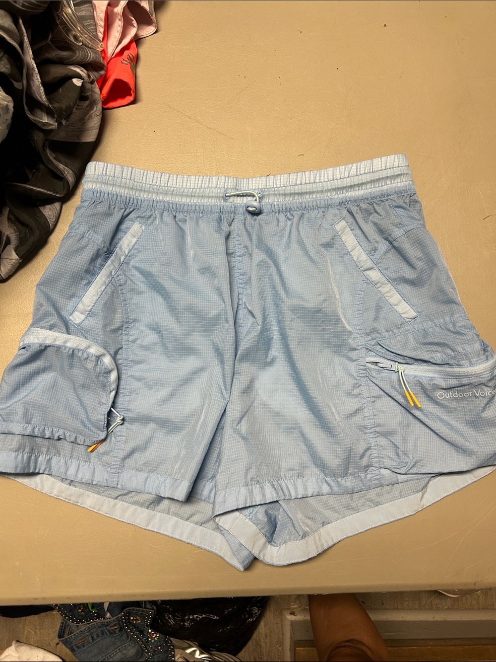 Outdoor Voices Sky Blue Running Shorts with Zip Pockets